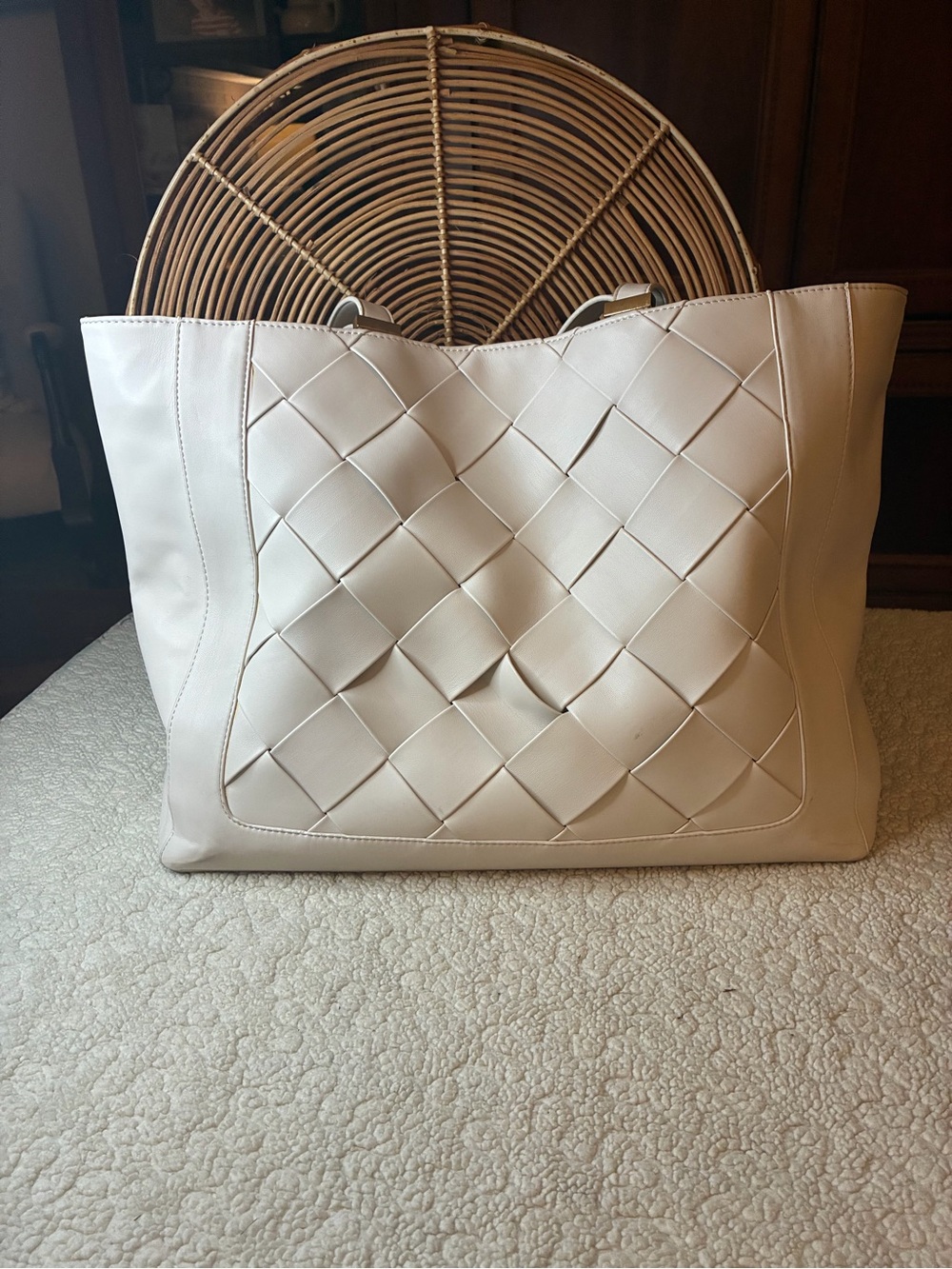 INC International Concepts Cream Woven-Panel Tote